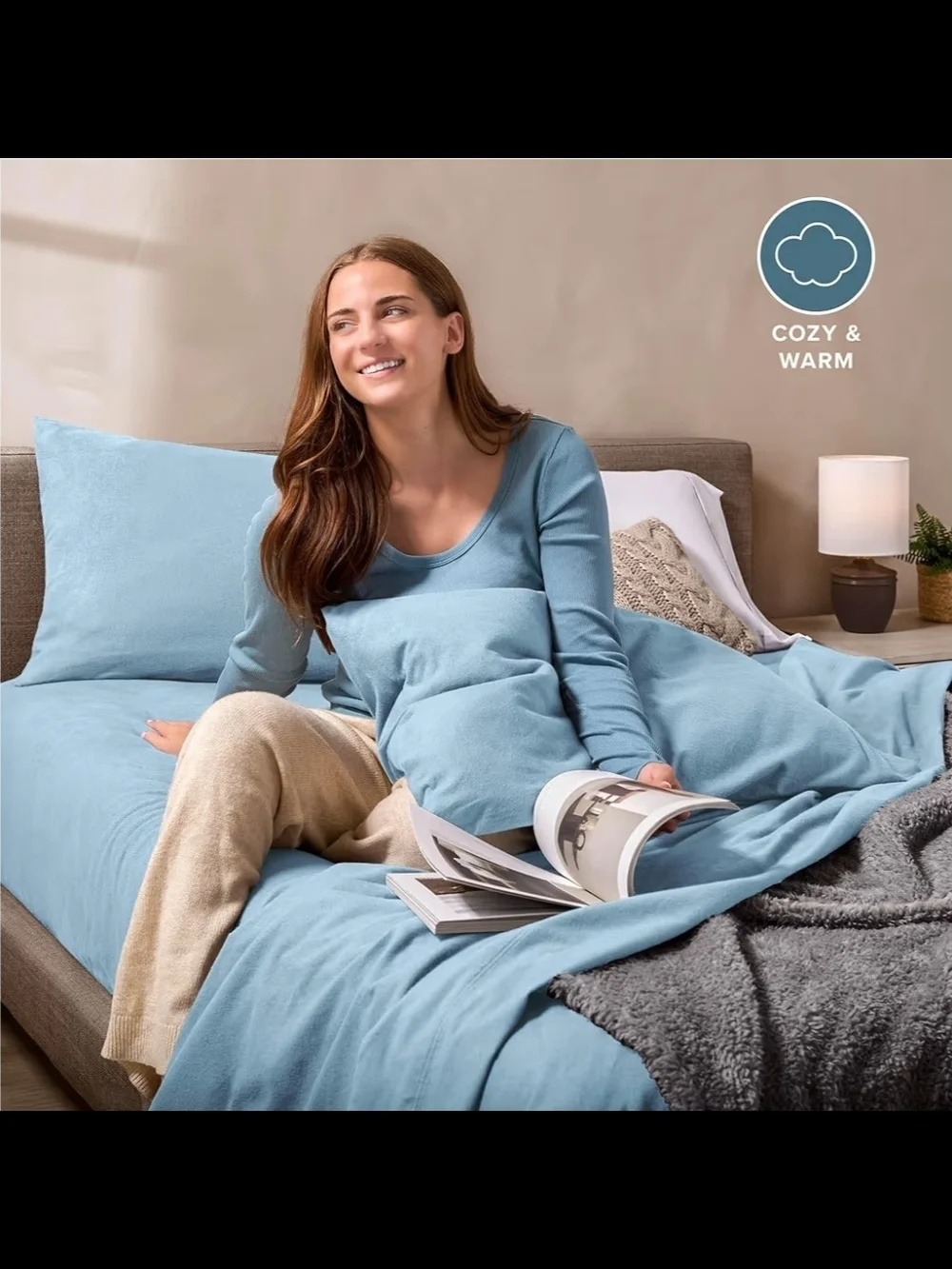 Queen Bare Home Light Blue Polar Fleece Sheet Set - Ultra Soft Bedding